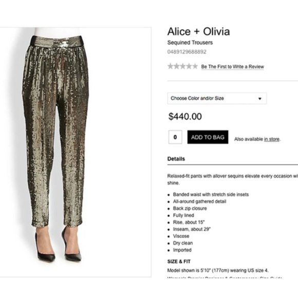 Alice + Olivia Sequin Pants Wide Leg Gold Black - Picture 5 of 11